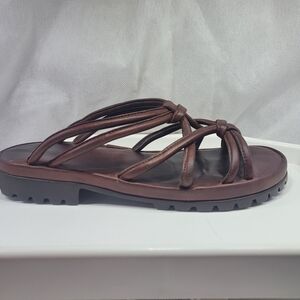 Vtg Cole Haan Block Heel Country Sandals Resort Boat Brown Leather sz 7M